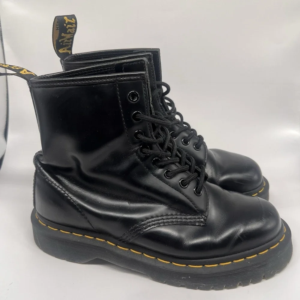 Dr. Doc Martens Bex Smooth combat boots 25345 Black Leather mens 7 womens 8 Lace